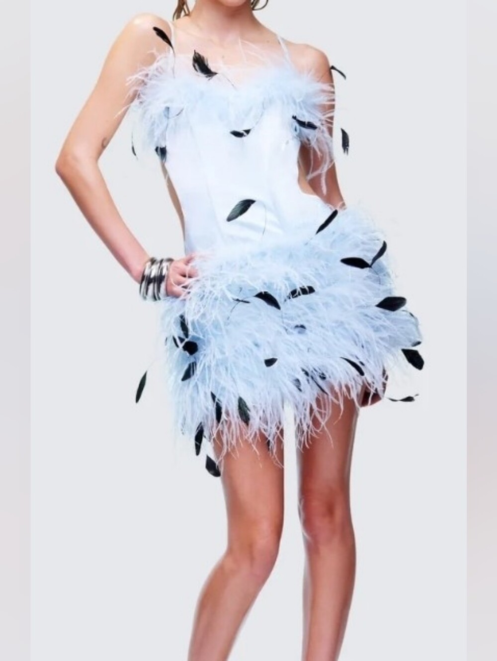 Finesse Meadow Blue ligh Feather Backless Mini Dress Regular price$188.00/Nw Bag